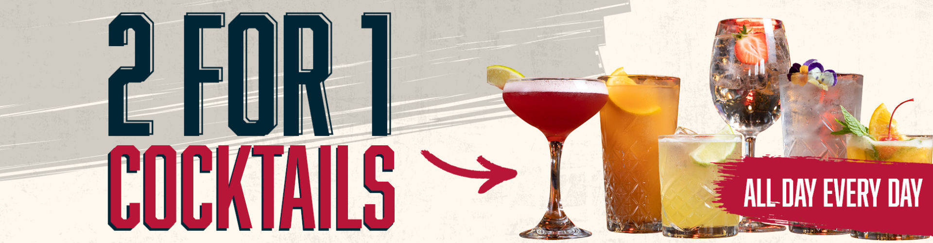 2 for 1 cocktails - monday to friday - from 5pm-10pm